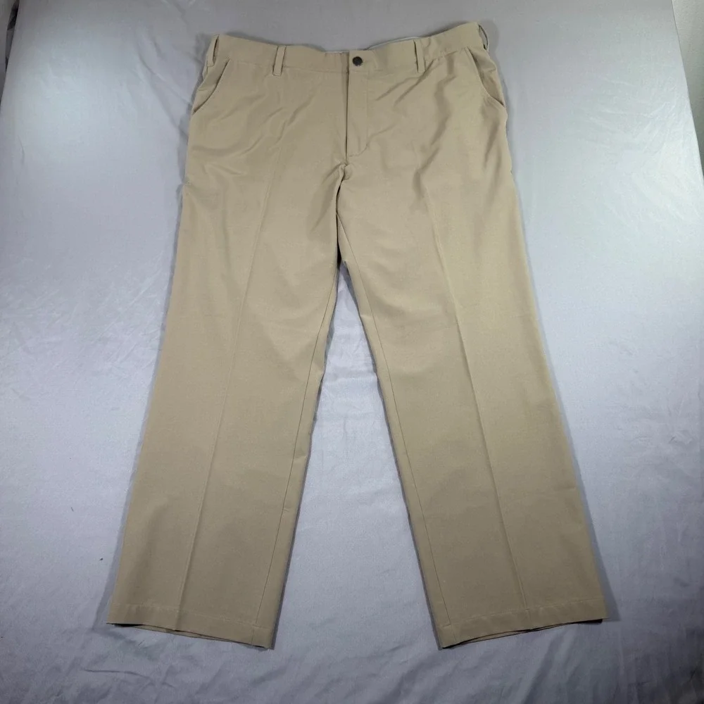 Adidas Golf Mens Khaki Performance Stretch Flat Front Pants 40x30 Golf Preppy